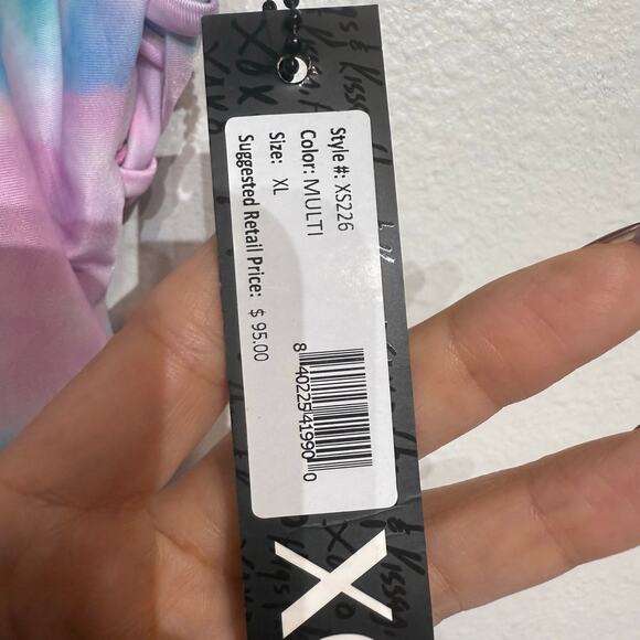 XOXO Pink Tie Dye One-Piece Plunge Swimsuit Sz XL NWT - Picture 7 of 11